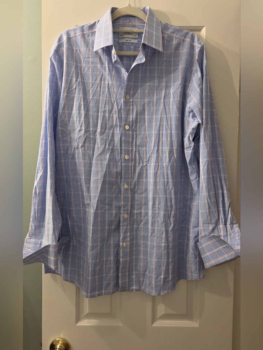 Charles Tyrwhitt Slim Fit Light Blue White & Pink Plaid Dress Shirt 16.5/42